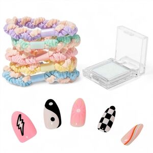 Claire's Nails, Glitter Eyeshadow & Pastel Hair Ties Bundle - 3pc Set